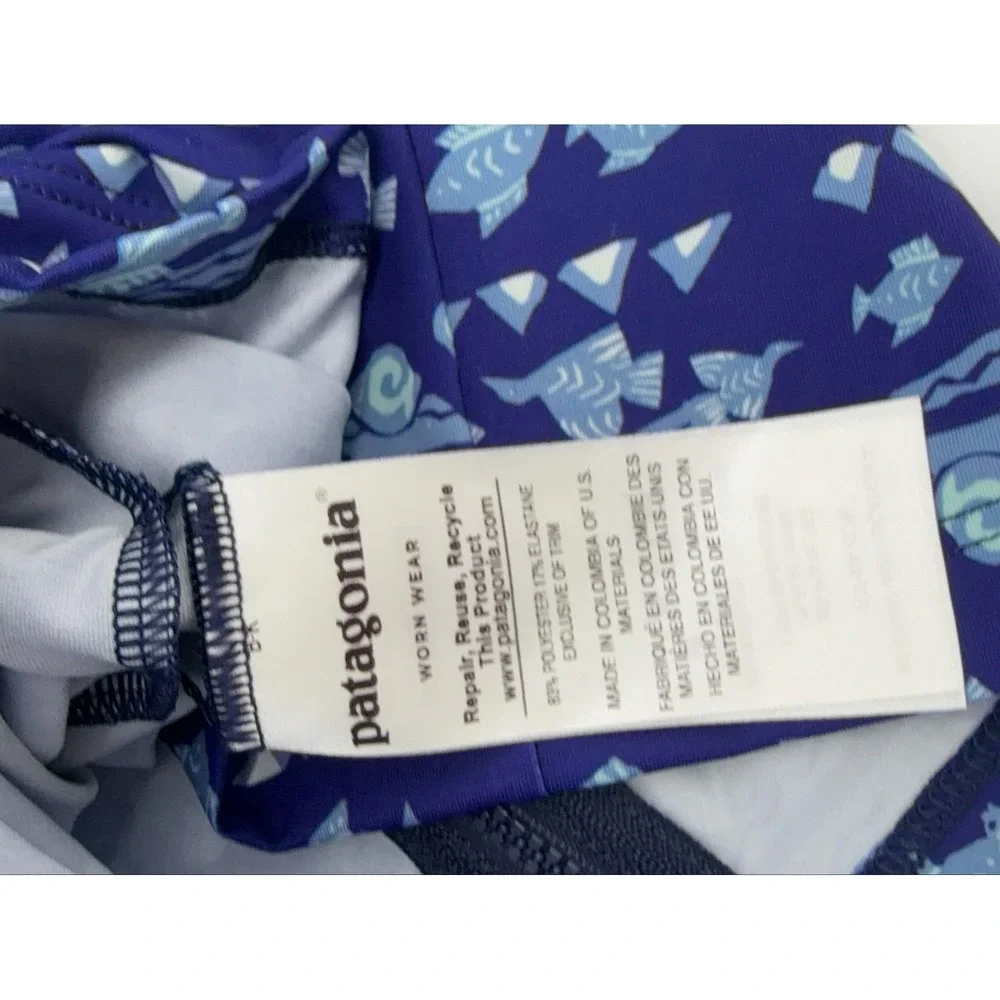 Patagonia Full Zip Rash Guard Toddler 2T Blue Light Blue Fish Pattern